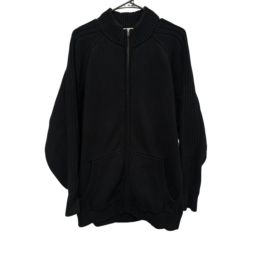 Territory Ahead‎ Mens XL Black Cotton Full Zip Cardigan Knit Sweater Mock Neck